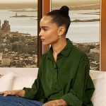 Zoe Kravitz’s green corduroy shirt on The Drew Barrymore Show