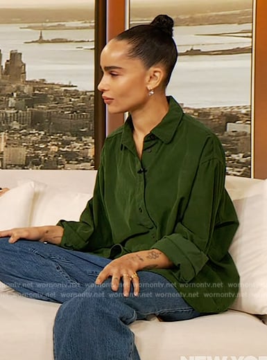 Zoe Kravitz's green corduroy shirt on The Drew Barrymore Show