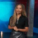 Zuri’s black mixed media mini dress on Access Hollywood