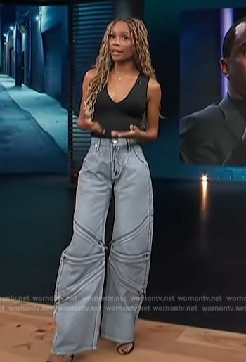 Zuri's zip denim jeans on Access Hollywood