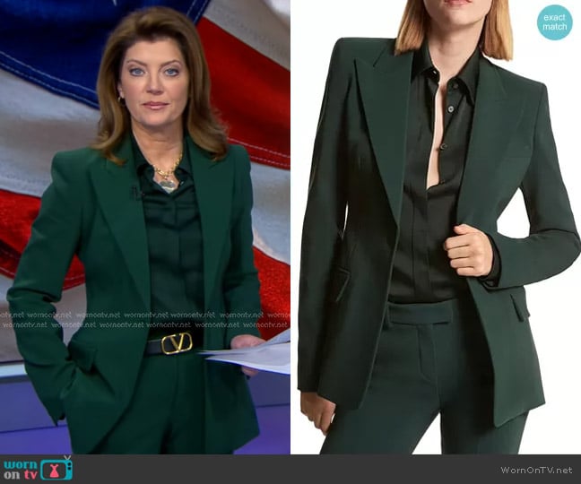 Michael Kors Collection Georgina Blazer in Forest worn by Norah O'Donnell on CBS Evening News