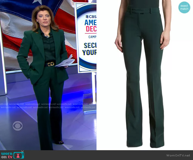 Michael Kors Collection Haylee Pants in Forest worn by Norah O'Donnell on CBS Evening News