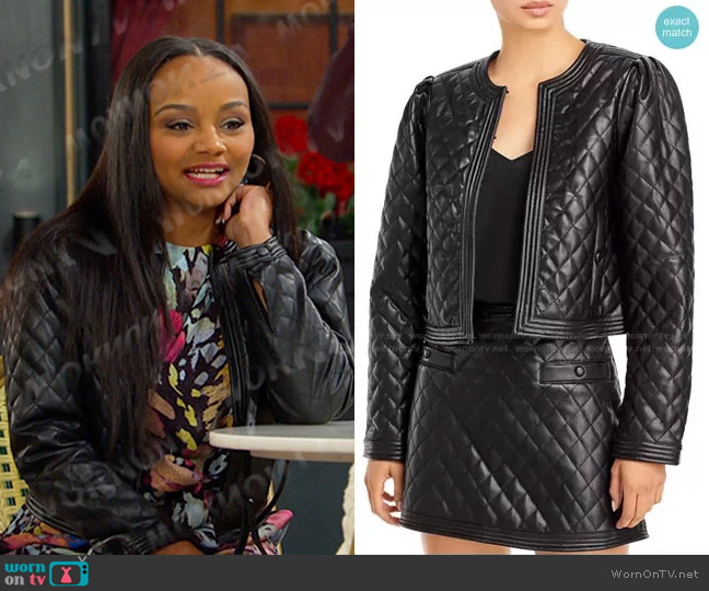 Aqua x Scout the City Faux Leather Quilted Jacket worn by Chanel Dupree (Raven Bowens) on Days of our Lives