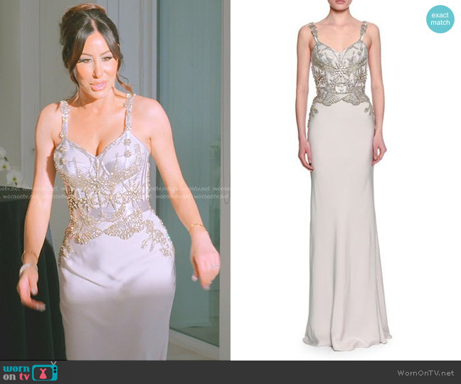 Alexander McQueen Crystal-embellished Bustier Gown in Gray worn by Angie Katsanevas on The Real Housewives of Salt Lake City