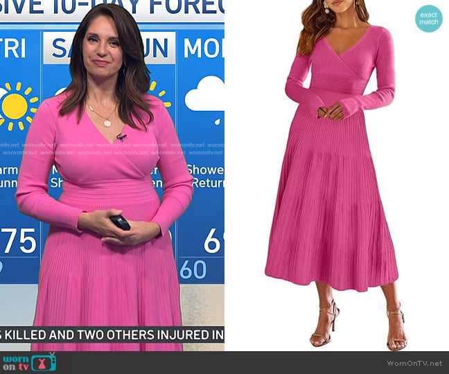 ANRABESS at Amazon Wrap Midi Sweater Dresses in Hot Pink worn by Maria Larosa on Today