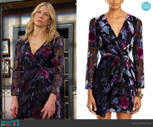 Aqua Floral Velvet Burnout Mini Dress worn by Kristen DiMera (Stacy Haiduk) on Days of our Lives