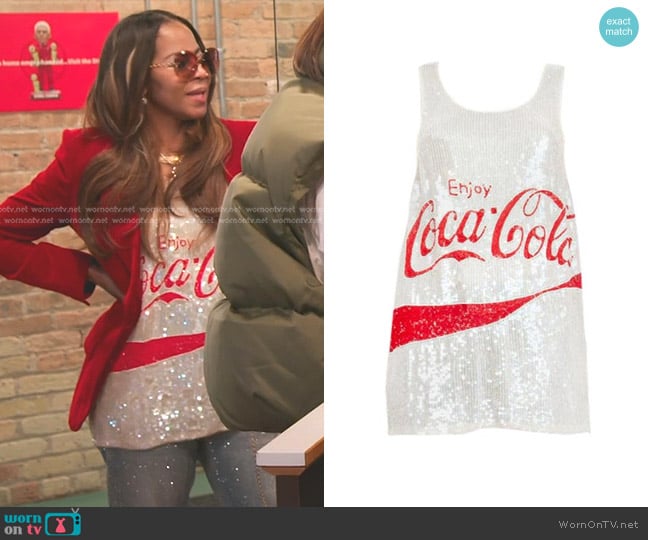 Marc Jacobs and Ashish Sequin Coca-Cola Logos Tank worn by Mary Cosby on The Real Housewives of Salt Lake City