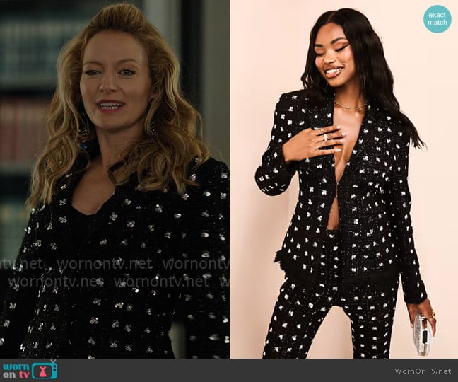 ASOS Luxe Embellished boucle blazer with faux feather hem worn by Lorna Crane (Becki Newton) on The Lincoln Lawyer