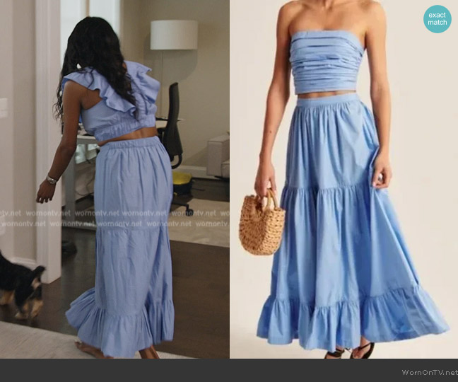 Abercrombie & Fitch Poplin Tiered Maxi Skirt worn by Stacey Rusch on The Real Housewives of Potomac