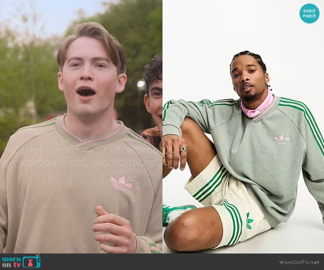 WornOnTV Nick s green and pink Adidas sweatshirt on Heartstopper Kit Connor Clothes and Wardrobe from TV