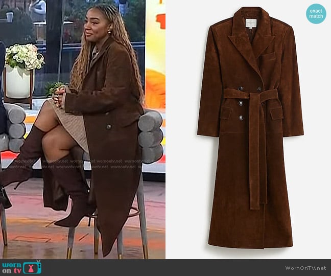 Alexa Chung for Madewell Double-Breasted Blazer Overcoat in Suede worn by Lindsay Peoples on Today