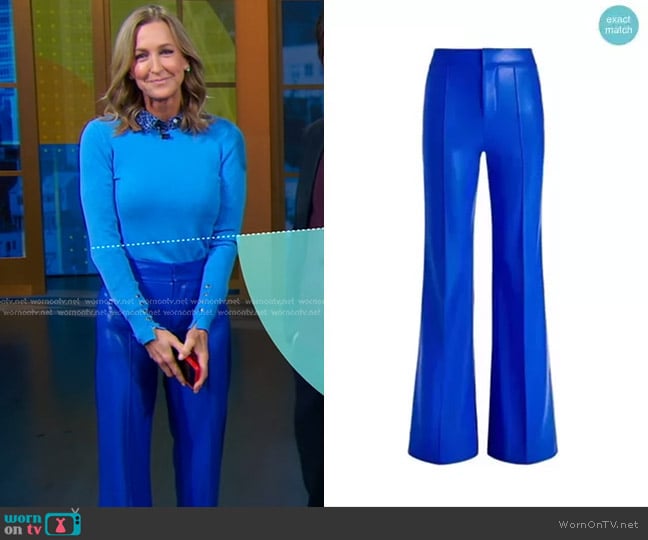 Alice + Olivia Dylan Vegan Leather Wide-Leg Pants in Royalty worn by Lara Spencer on Good Morning America