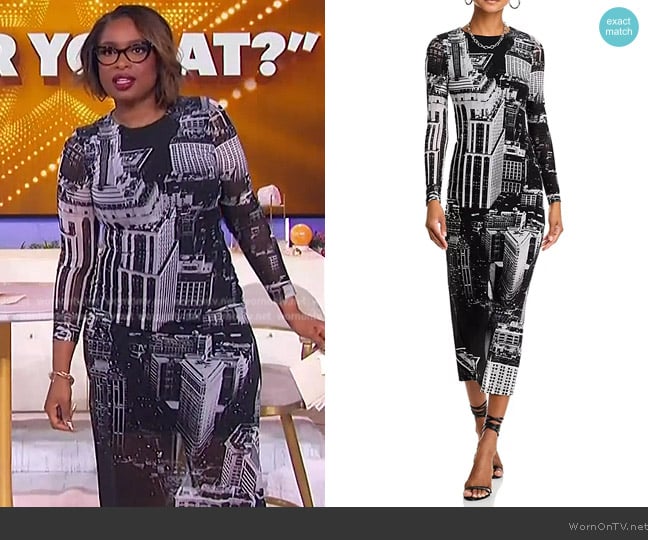 Jennifer’s city print mesh dress on The Jennifer Hudson Show