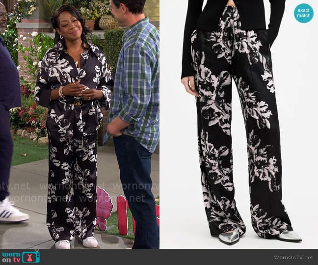 All Saints Charli Pants in Monica Black worn by Tina Butler (Tichina Arnold) on The Neighborhood