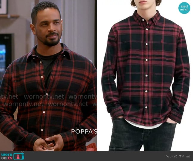 All Saints Thorn Plaid Flannel Button-Up Shirt worn by Damon (Damon Wayans Jr.) on Poppas House