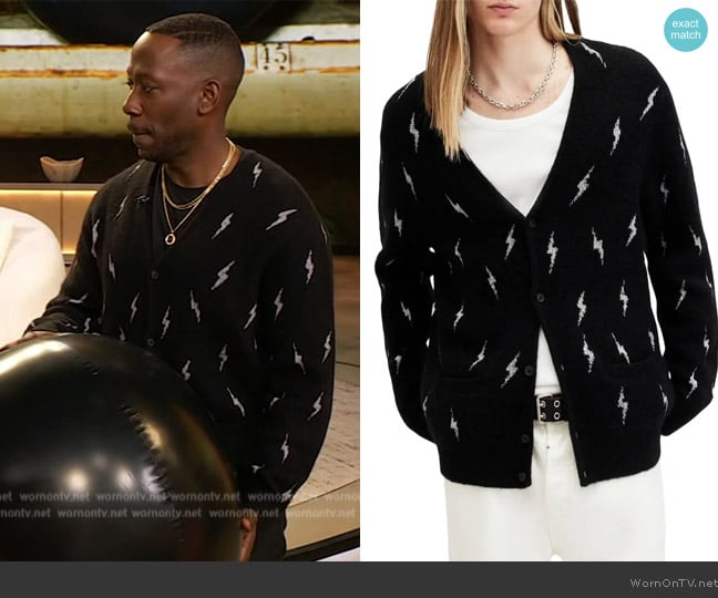 Lamorne’s black lightning bolt cardigan on The Drew Barrymore Show