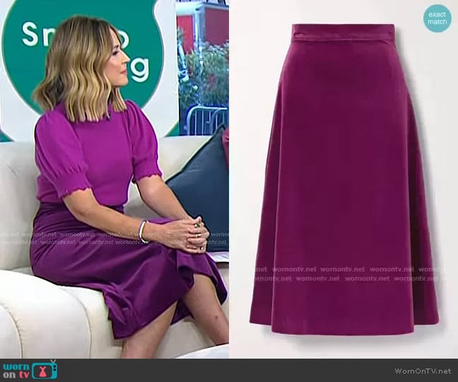 Aross Girl x Soler Alma Cotton-Velvet Midi Skirt worn by Savannah Guthrie on Today