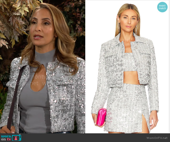 Amanda Uprichard Robbie Jacket in Stellar worn by Lily Winters (Christel Khalil) on The Young and the Restless