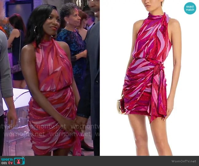 Aqua Clip Dot Tie Waist Dress worn by Trina Robinson (Tabyana Ali) on General Hospital