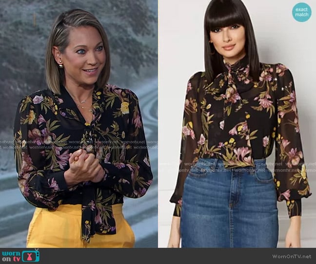 New York & Company Aspen Bow Blouse - Eva Mendes Collection worn by Ginger Zee on Good Morning America