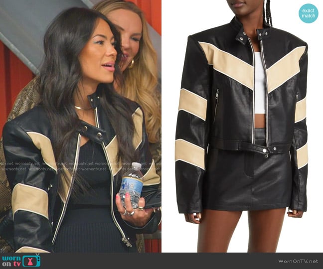 BY.DYLN Tobaias Colorblock Faux Leather Moto Jacket worn by Meili Workman on The Real Housewives of Salt Lake City