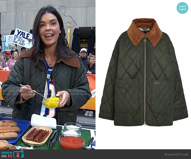 Barbour Woodhall Quilted Zip-Front Jacket in Sage Ancient worn by Katie Lee Biegel on Today