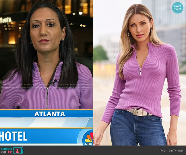 Boston Proper Ribbed Half Zip Up Sweater worn by Priya Sridhar on Today