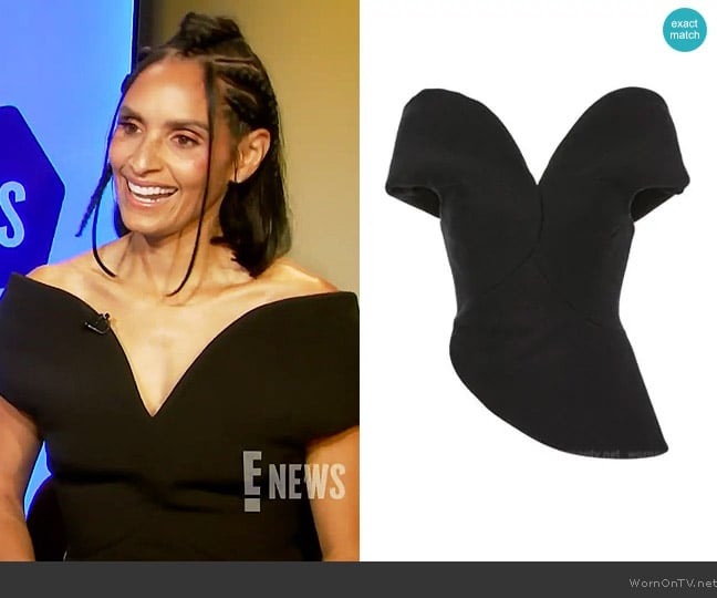 Brandon Maxwell Cashmere Off the Shoulder Sweetheart Top worn by  Racquel Chevremont on E! News