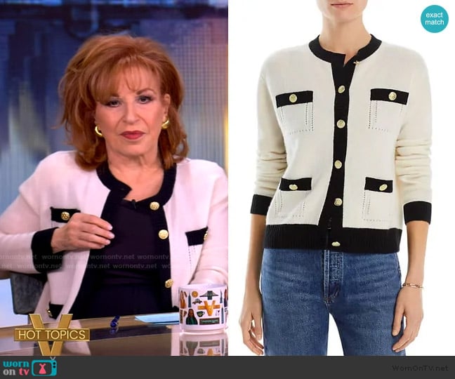 C by Bloomingdales Cashmere Contrast Trim Cashmere Cardigan worn by Joy Behar on The View