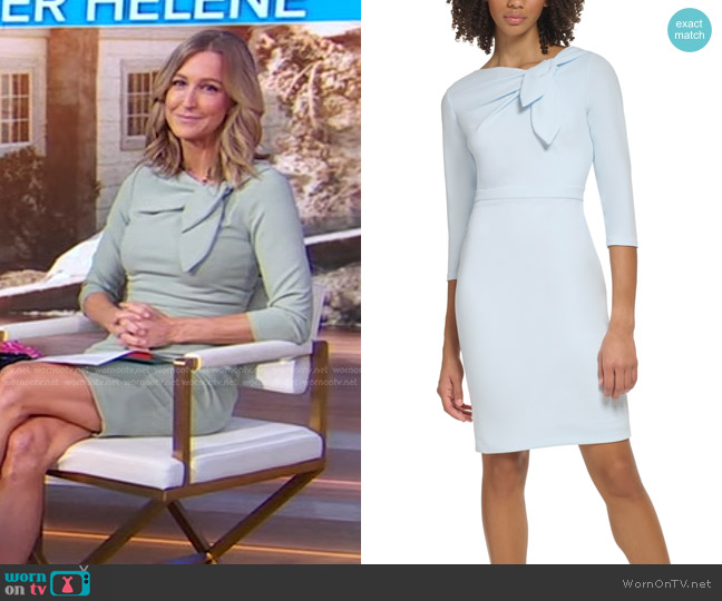 Calvin Klein Scuba-Crepe Bow-Neck Sheath Dress worn by Lara Spencer on Good Morning America