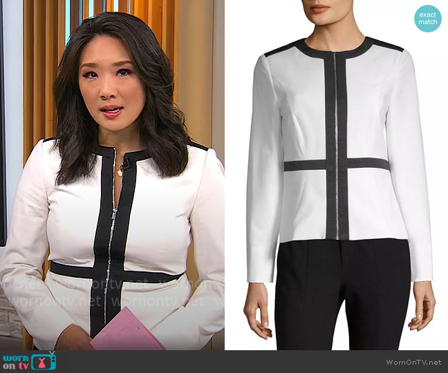 Calvin Klein Contrast Zip Jacket worn by Nancy Chen on CBS Mornings