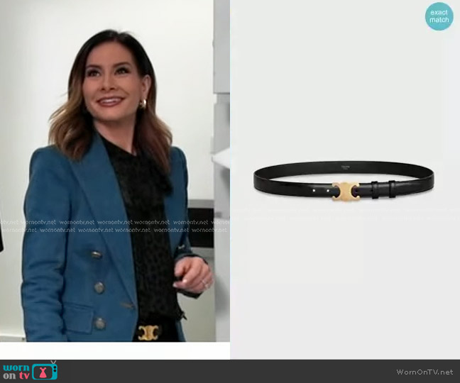 Celine Medium Triomphe Belt in Taurillon Leather Black worn by Rebecca Jarvis on Good Morning America