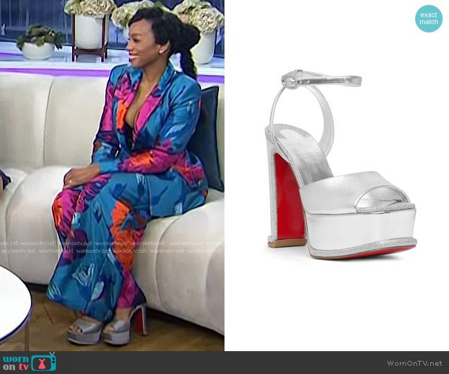 Christian Louboutin Amali Alta Ankle Strap Platform Sandal in Silver worn by Anika Noni Rose on Today