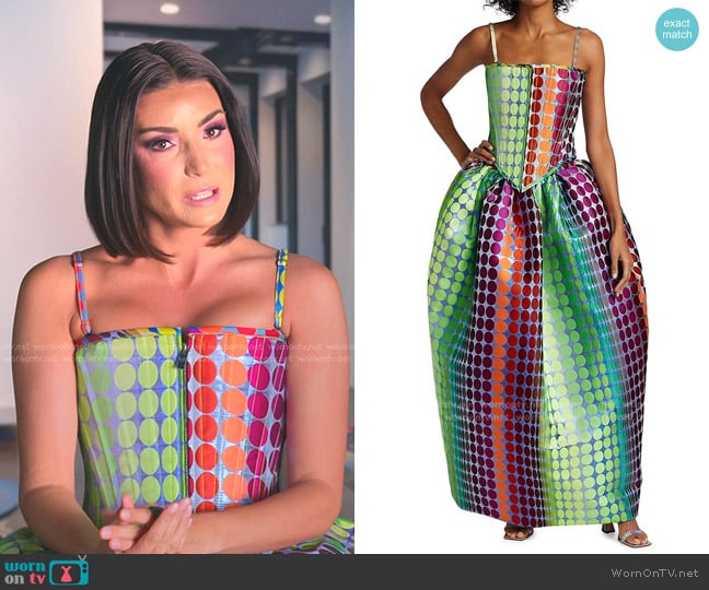 Christopher John Rogers Gradient Dot Zip-Up Corset and Skirt worn by Bronwyn Newport on The Real Housewives of Salt Lake City