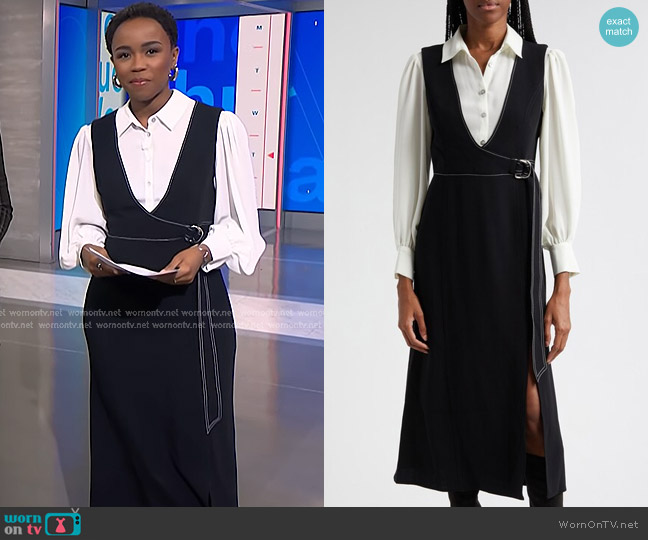 Cinq a Sept Ambre Long Sleeve Faux Wrap Midi Dress worn by Zinhle Essamuah on NBC News Daily