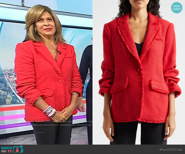 Cinq a Sept Khloe Bouclé Blazer in Faded Raspberry worn by Hoda Kotb on Today