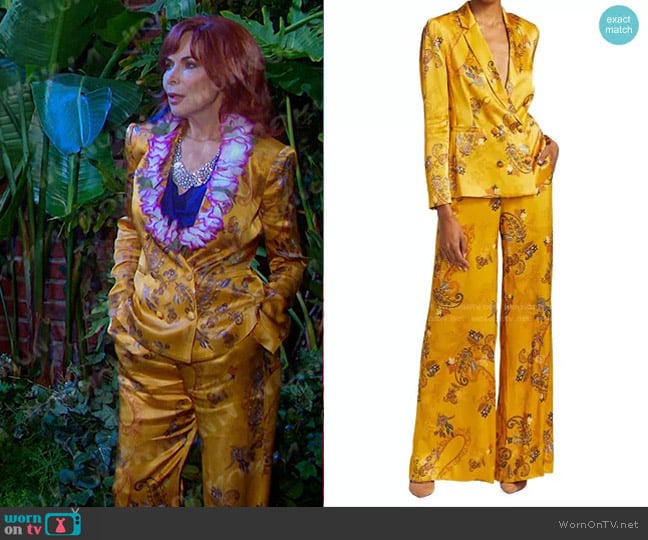 L'Agence Colin Paisley Double-Breasted Satin Blazer and Pants worn by Kate Roberts (Lauren Koslow) on Days of our Lives