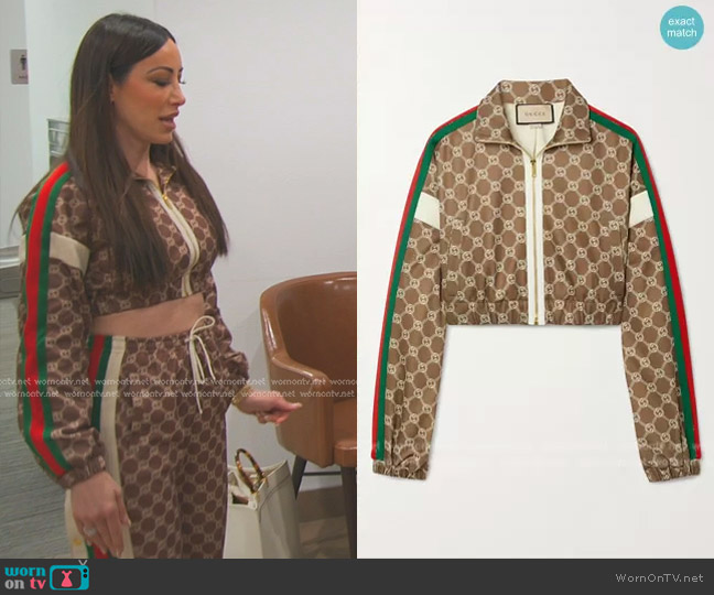 Gucci Cropped Webbing-trimmed Printed Tech-jersey Track Jacket worn by Angie Katsanevas on The Real Housewives of Salt Lake City