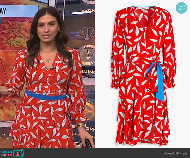 Diane von Furstenberg Delucca Ruffled Floral-print crepe de chine Dress worn by Angie Lassman on NBC News Daily