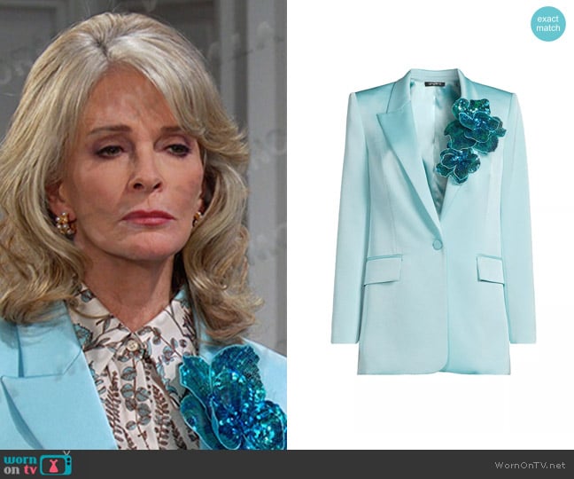 Marlena’s blue sequin floral applique blazer on Days of our Lives