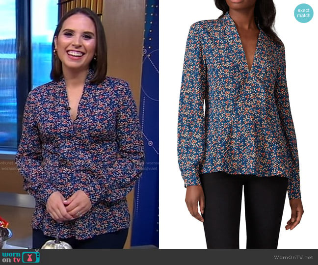 Derek Lam Collective Floral Printed Blouse in Blue worn by Elizabeth Schulze on Good Morning America