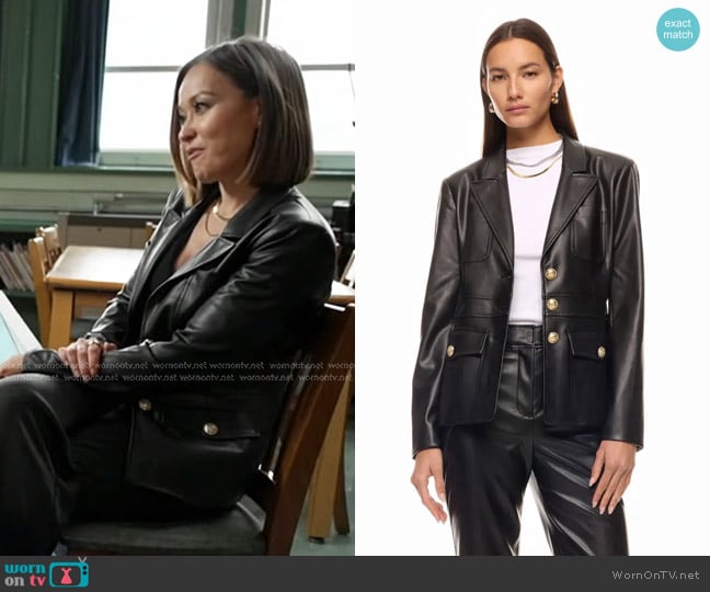 Derek Lam Collective Waist Detail Faux Leather Jacket worn by Eva Pilgrim on Good Morning America