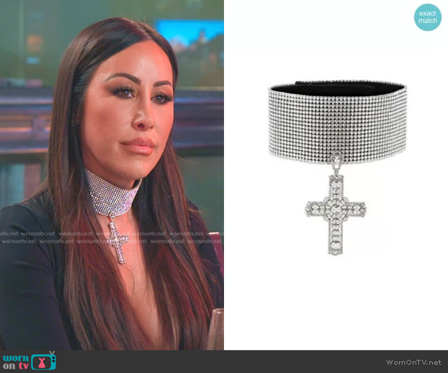 Dolce & Gabbana Wide Crystal Pendant Choker Necklace worn by Angie Katsanevas on The Real Housewives of Salt Lake City