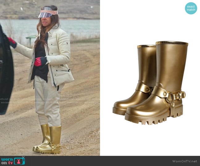 Dolce & Gabbana PVC Rain Boots in Golden Metallic worn by Mary Cosby on The Real Housewives of Salt Lake City