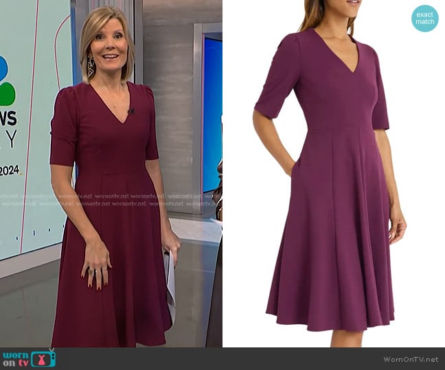 Donna Morgan V-Neck Fit & Flare Dress worn by Kate Snow on NBC News Daily