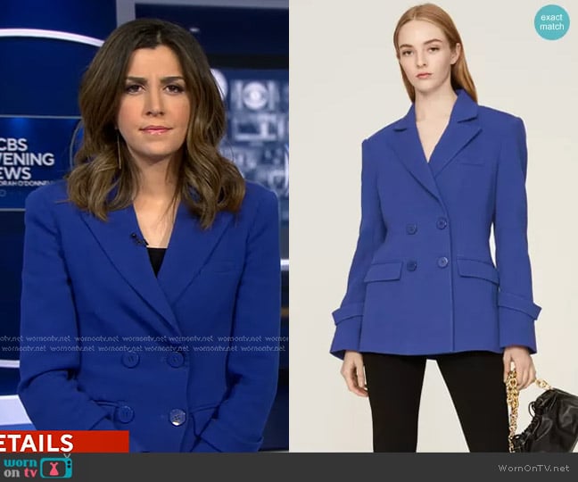 Osman Yousefzada Collective Double Breasted Blazer worn by Nicole Sganga on CBS Evening News