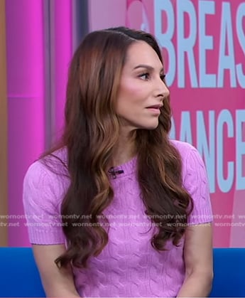 Dr. Elizabeth Comen's pink cable knit short sleeve sweater on Good Morning America