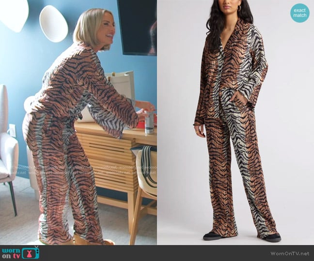 Dressed in Lala Tiger Long Sleeve Plissé Top & Pants Set worn by Whitney Rose on The Real Housewives of Salt Lake City