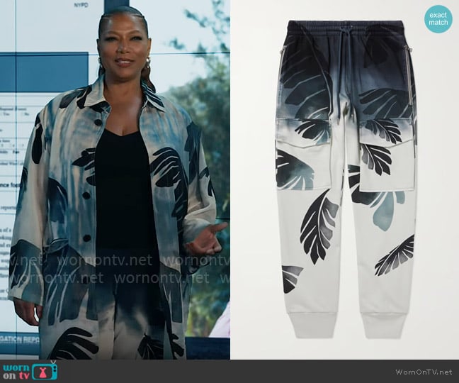 Robyn’s palm leaf print pants on The Equalizer