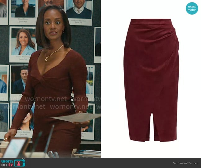 Elie Tahari Faux-Suede Wrap Midi-Skirt in Black Cherry worn by Olympia (Skye P. Marshall) on Matlock